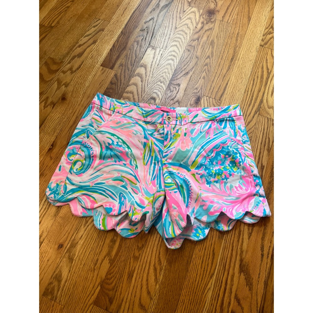 Lilly Pulitzer Buttercup Scallop Hem Shorts Pink Blue Paisley Floral Size 10